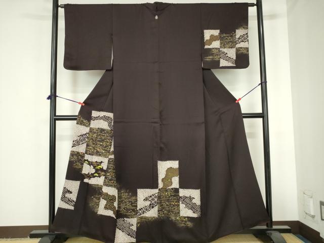 平和屋着物●訪問着　刺繍　絞り　市松花文　金彩　正絹　逸品　DABH0605op
