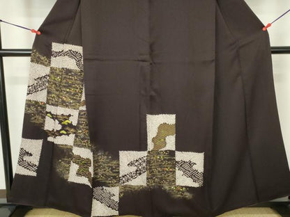 平和屋着物●訪問着　刺繍　絞り　市松花文　金彩　正絹　逸品　DABH0605op