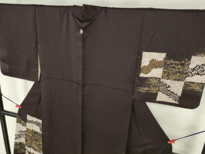 平和屋着物●訪問着　刺繍　絞り　市松花文　金彩　正絹　逸品　DABH0605op