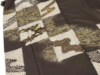 平和屋着物●訪問着　刺繍　絞り　市松花文　金彩　正絹　逸品　DABH0605op