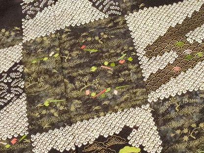 平和屋着物●訪問着　刺繍　絞り　市松花文　金彩　正絹　逸品　DABH0605op