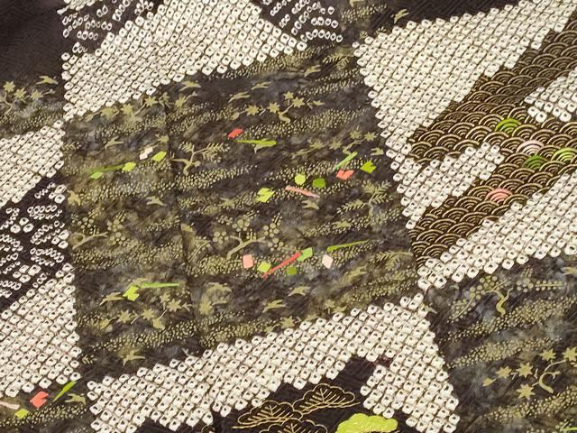 平和屋着物●訪問着　刺繍　絞り　市松花文　金彩　正絹　逸品　DABH0605op