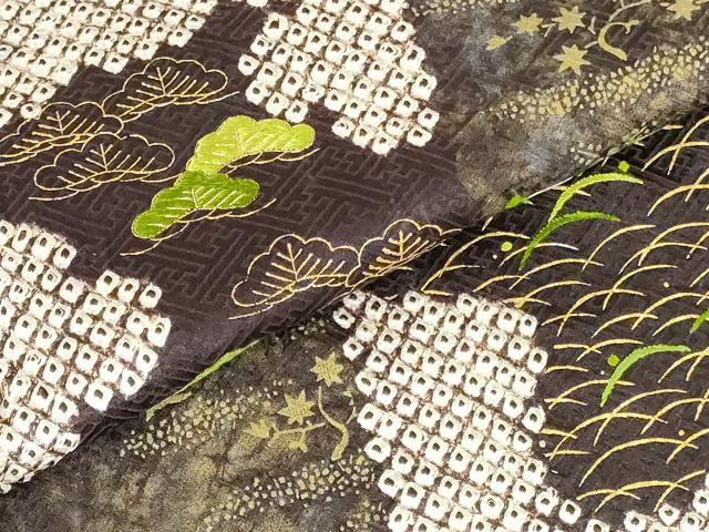 平和屋着物●訪問着　刺繍　絞り　市松花文　金彩　正絹　逸品　DABH0605op