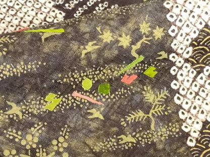 平和屋着物●訪問着　刺繍　絞り　市松花文　金彩　正絹　逸品　DABH0605op