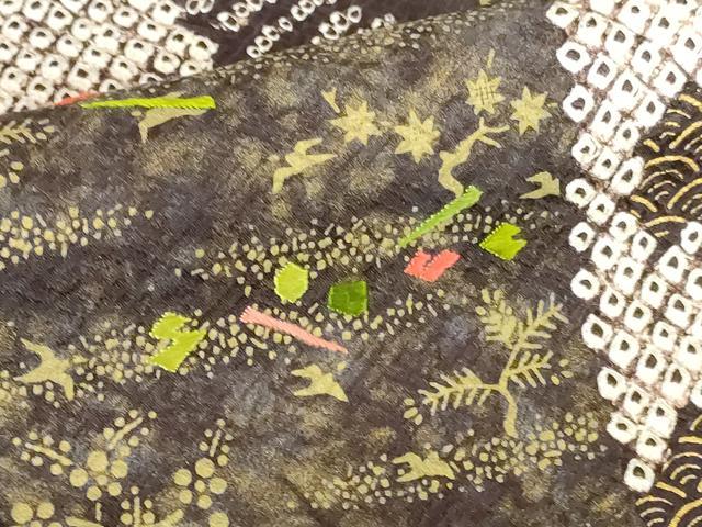 平和屋着物●訪問着　刺繍　絞り　市松花文　金彩　正絹　逸品　DABH0605op