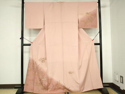 平和屋着物●中国三大刺繍　スワトウ刺繍　汕頭刺繍　訪問着　駒刺繍　地紙花松文　暈し染め　金彩　正絹　逸品　DABH0608op