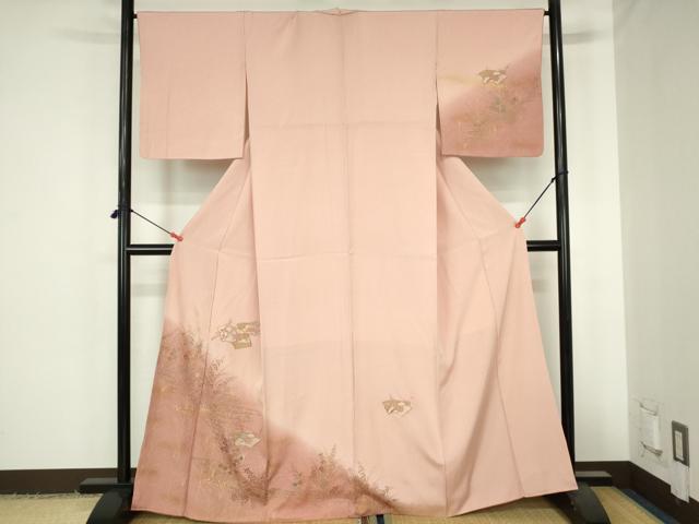 平和屋着物●中国三大刺繍　スワトウ刺繍　汕頭刺繍　訪問着　駒刺繍　地紙花松文　暈し染め　金彩　正絹　逸品　DABH0608op