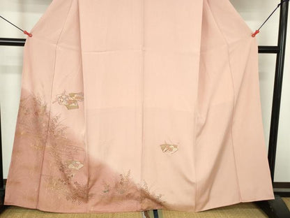 平和屋着物●中国三大刺繍　スワトウ刺繍　汕頭刺繍　訪問着　駒刺繍　地紙花松文　暈し染め　金彩　正絹　逸品　DABH0608op
