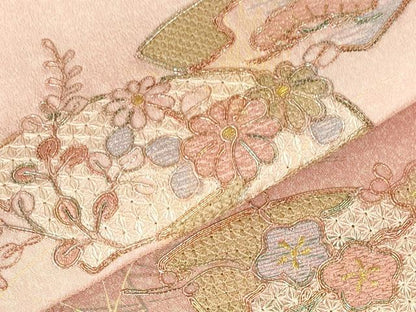 平和屋着物●中国三大刺繍　スワトウ刺繍　汕頭刺繍　訪問着　駒刺繍　地紙花松文　暈し染め　金彩　正絹　逸品　DABH0608op