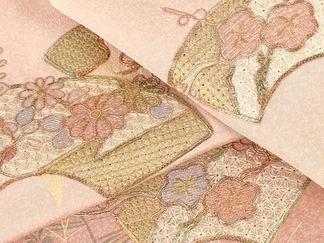 平和屋着物●中国三大刺繍　スワトウ刺繍　汕頭刺繍　訪問着　駒刺繍　地紙花松文　暈し染め　金彩　正絹　逸品　DABH0608op