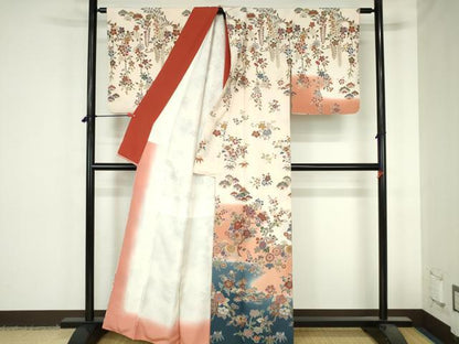 平和屋着物●訪問着　草花松文　暈し染め　金彩　ますいわ屋扱い　正絹　逸品　DABH0615op