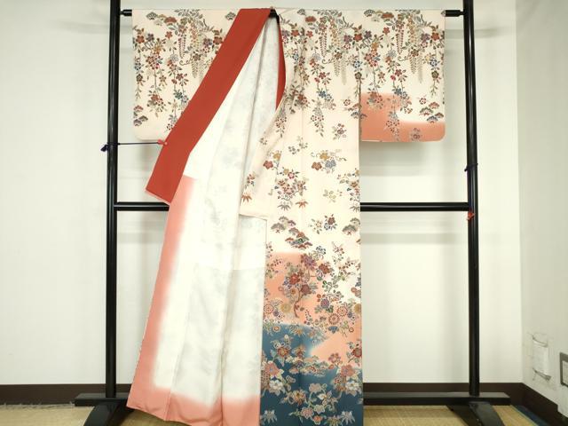 平和屋着物●訪問着　草花松文　暈し染め　金彩　ますいわ屋扱い　正絹　逸品　DABH0615op