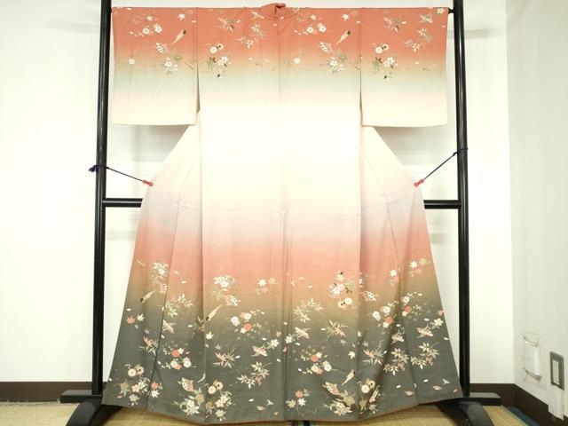 平和屋着物●訪問着　鼓　扇面花文　暈し染め　金彩　正絹　逸品　DABH0622op