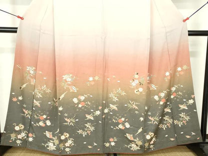 平和屋着物●訪問着　鼓　扇面花文　暈し染め　金彩　正絹　逸品　DABH0622op