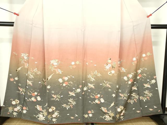平和屋着物●訪問着　鼓　扇面花文　暈し染め　金彩　正絹　逸品　DABH0622op