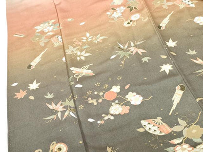 平和屋着物●訪問着　鼓　扇面花文　暈し染め　金彩　正絹　逸品　DABH0622op