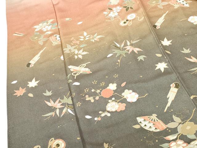平和屋着物●訪問着　鼓　扇面花文　暈し染め　金彩　正絹　逸品　DABH0622op