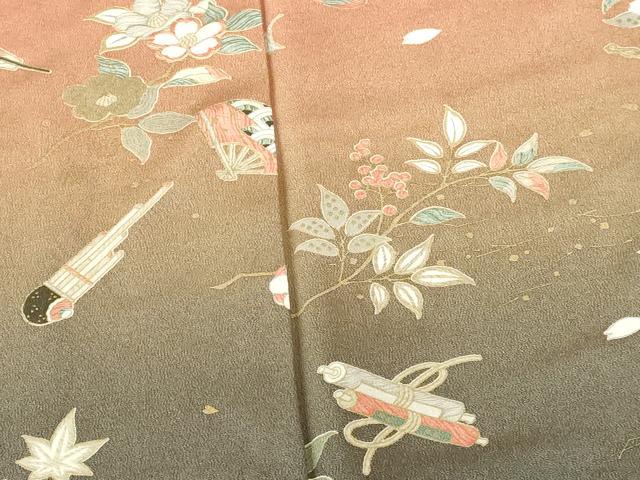 平和屋着物●訪問着　鼓　扇面花文　暈し染め　金彩　正絹　逸品　DABH0622op