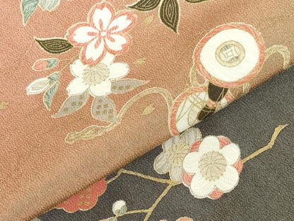 平和屋着物●訪問着　鼓　扇面花文　暈し染め　金彩　正絹　逸品　DABH0622op