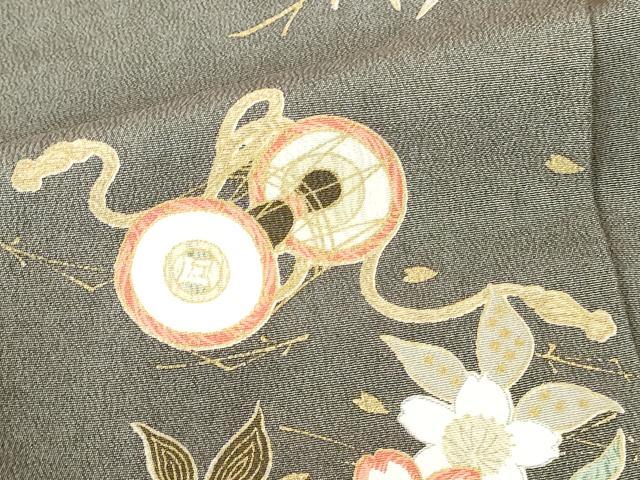 平和屋着物●訪問着　鼓　扇面花文　暈し染め　金彩　正絹　逸品　DABH0622op