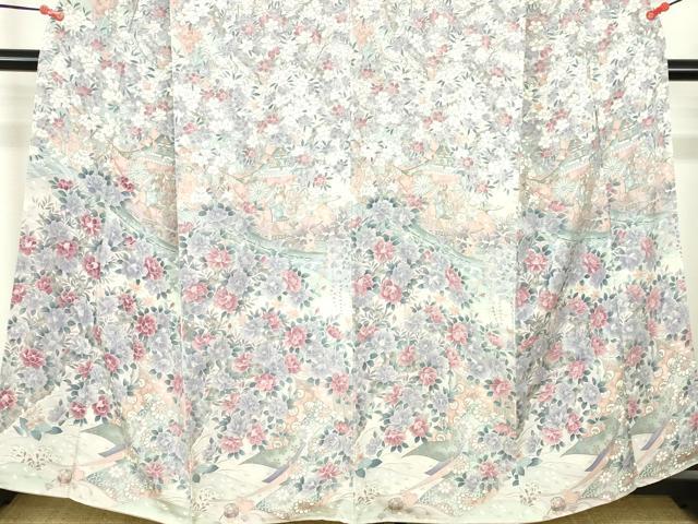 平和屋着物●訪問着　人物風景花文　暈し染め　正絹　逸品　DABH0625op