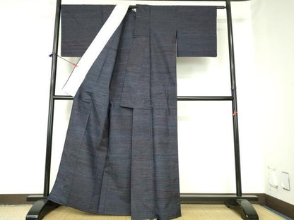 平和屋着物▽上質な紬　単衣　格子　正絹　逸品　DABH0626op