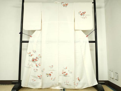 平和屋着物▽訪問着　単衣　草花　金彩　正絹　逸品　DABH0627op