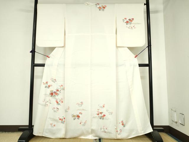 平和屋着物▽訪問着　単衣　草花　金彩　正絹　逸品　DABH0627op
