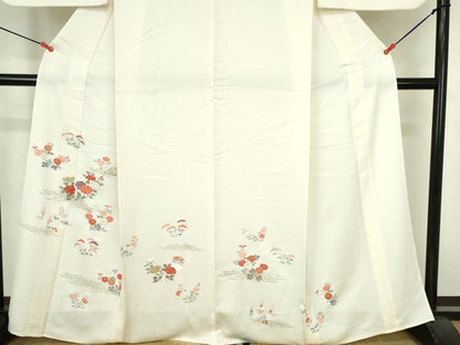 平和屋着物▽訪問着　単衣　草花　金彩　正絹　逸品　DABH0627op