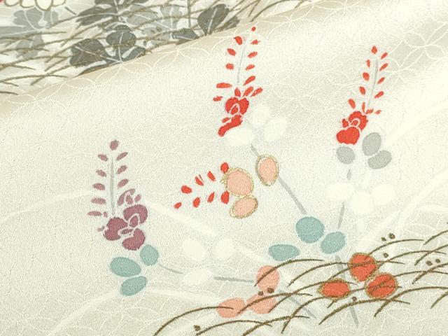 平和屋着物▽訪問着　単衣　草花　金彩　正絹　逸品　DABH0627op