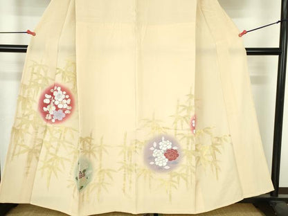 平和屋着物▽訪問着　単衣　総刺繍　笹竹　枝梅　暈し染め　金銀糸　正絹　逸品　DABH0628op