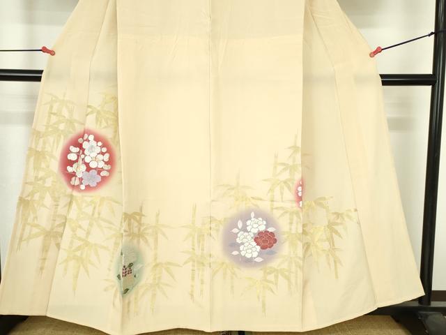 平和屋着物▽訪問着　単衣　総刺繍　笹竹　枝梅　暈し染め　金銀糸　正絹　逸品　DABH0628op