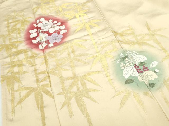 平和屋着物▽訪問着　単衣　総刺繍　笹竹　枝梅　暈し染め　金銀糸　正絹　逸品　DABH0628op