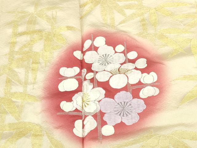 平和屋着物▽訪問着　単衣　総刺繍　笹竹　枝梅　暈し染め　金銀糸　正絹　逸品　DABH0628op