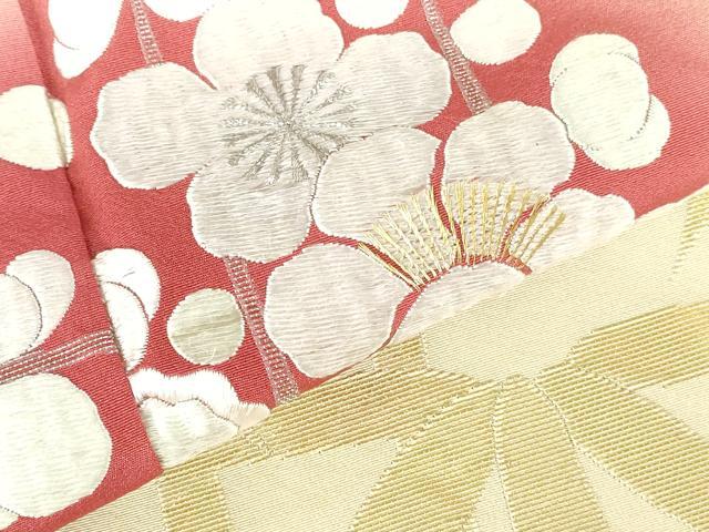 平和屋着物▽訪問着　単衣　総刺繍　笹竹　枝梅　暈し染め　金銀糸　正絹　逸品　DABH0628op