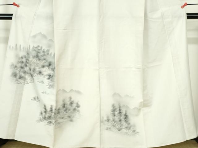 平和屋着物▽訪問着　単衣　紬地　手描き　風景樹林文　暈し染め　正絹　逸品　DABH0632op