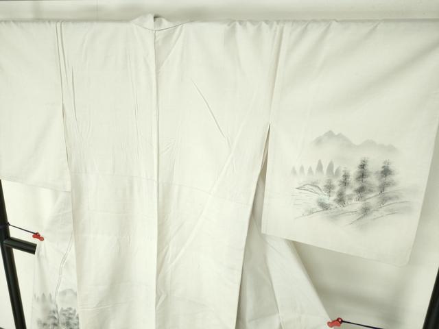 平和屋着物▽訪問着　単衣　紬地　手描き　風景樹林文　暈し染め　正絹　逸品　DABH0632op