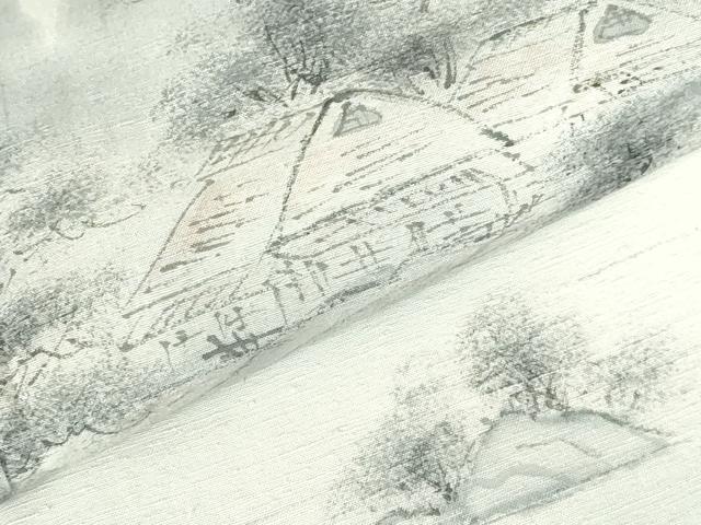 平和屋着物▽訪問着　単衣　紬地　手描き　風景樹林文　暈し染め　正絹　逸品　DABH0632op