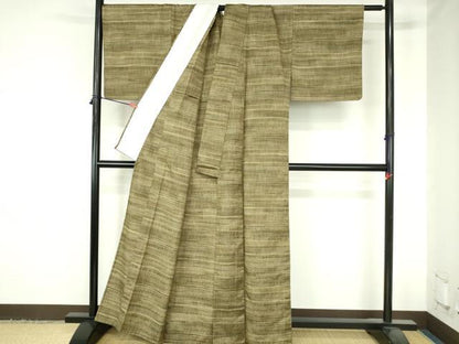 平和屋着物▽上質な紬　単衣　横段文　正絹　逸品　DABH0634op