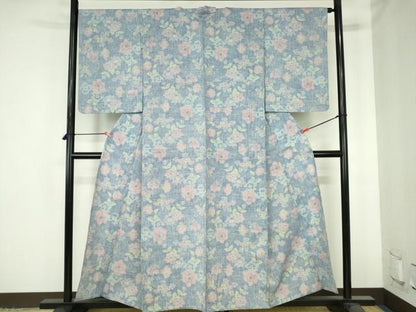 平和屋着物▽上質な紬　単衣　舞花　正絹　逸品　DABH0636op