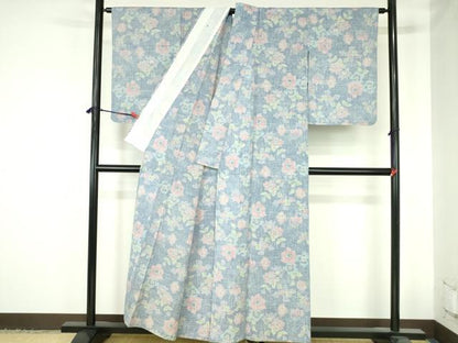 平和屋着物▽上質な紬　単衣　舞花　正絹　逸品　DABH0636op