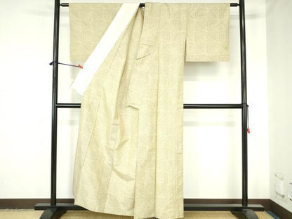 平和屋着物▽上質な紬　単衣　抽象文様　正絹　逸品　DABH0637op