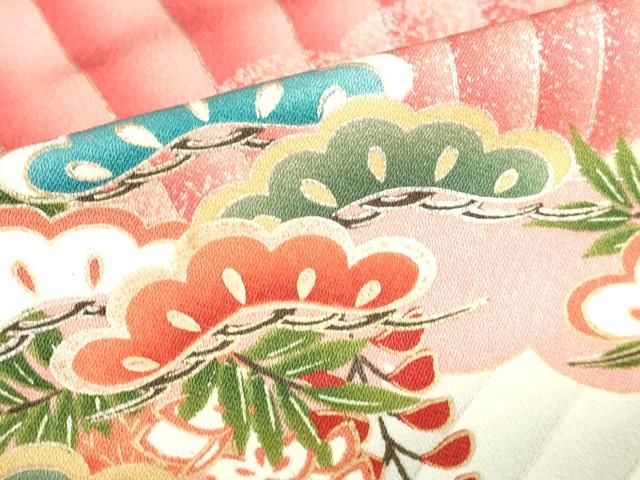 平和屋着物▽豪華振袖　単衣　駒刺繍　飛鶴扇面花文　暈し染め　金銀彩　正絹　逸品　DABH0638op