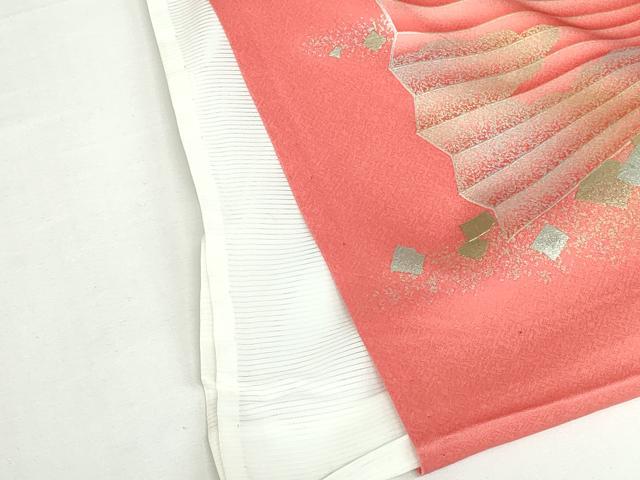 平和屋着物▽豪華振袖　単衣　駒刺繍　飛鶴扇面花文　暈し染め　金銀彩　正絹　逸品　DABH0638op