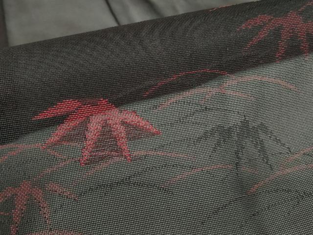 平和屋着物▽道中着　スリーシーズン　春夏秋　塵除け　流水笹の葉文　黒地　ロング丈　正絹　逸品　DABH0642op