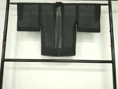 平和屋着物▽羽織　スリーシーズン　春夏秋　塵除け　干割れ文　黒地　正絹　逸品　DABH0644op