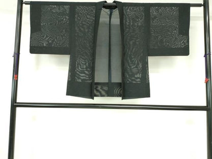 平和屋着物▽羽織　スリーシーズン　春夏秋　塵除け　干割れ文　黒地　正絹　逸品　DABH0644op