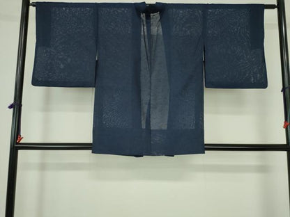 平和屋着物▽羽織　スリーシーズン　春夏秋　塵除け　草花文　深縹色　洗える着物　DABH0647op