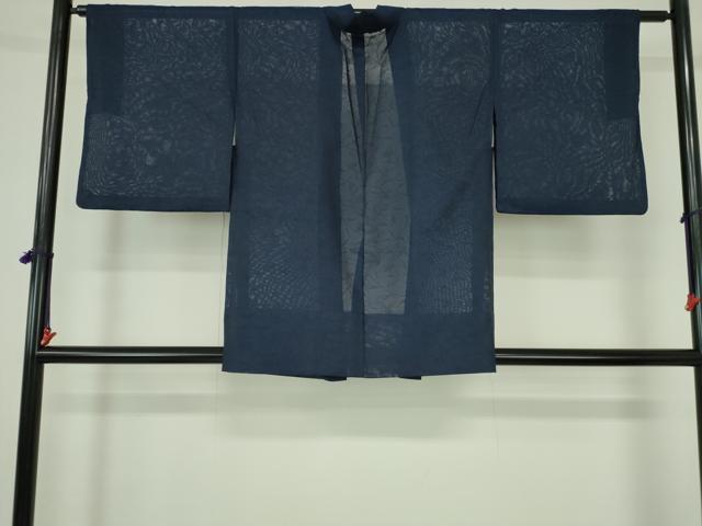 平和屋着物▽羽織　スリーシーズン　春夏秋　塵除け　草花文　深縹色　洗える着物　DABH0647op