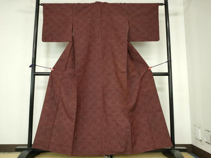 平和屋着物▽上質な紬　単衣　抽象文様　正絹　逸品　DABH0648op